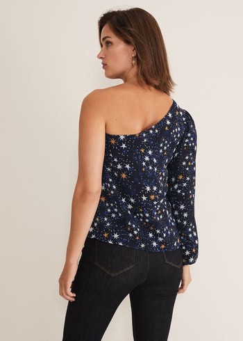 Phase Eight Zeba Star One Shoulder Shirts Navy Australia | MT5361240